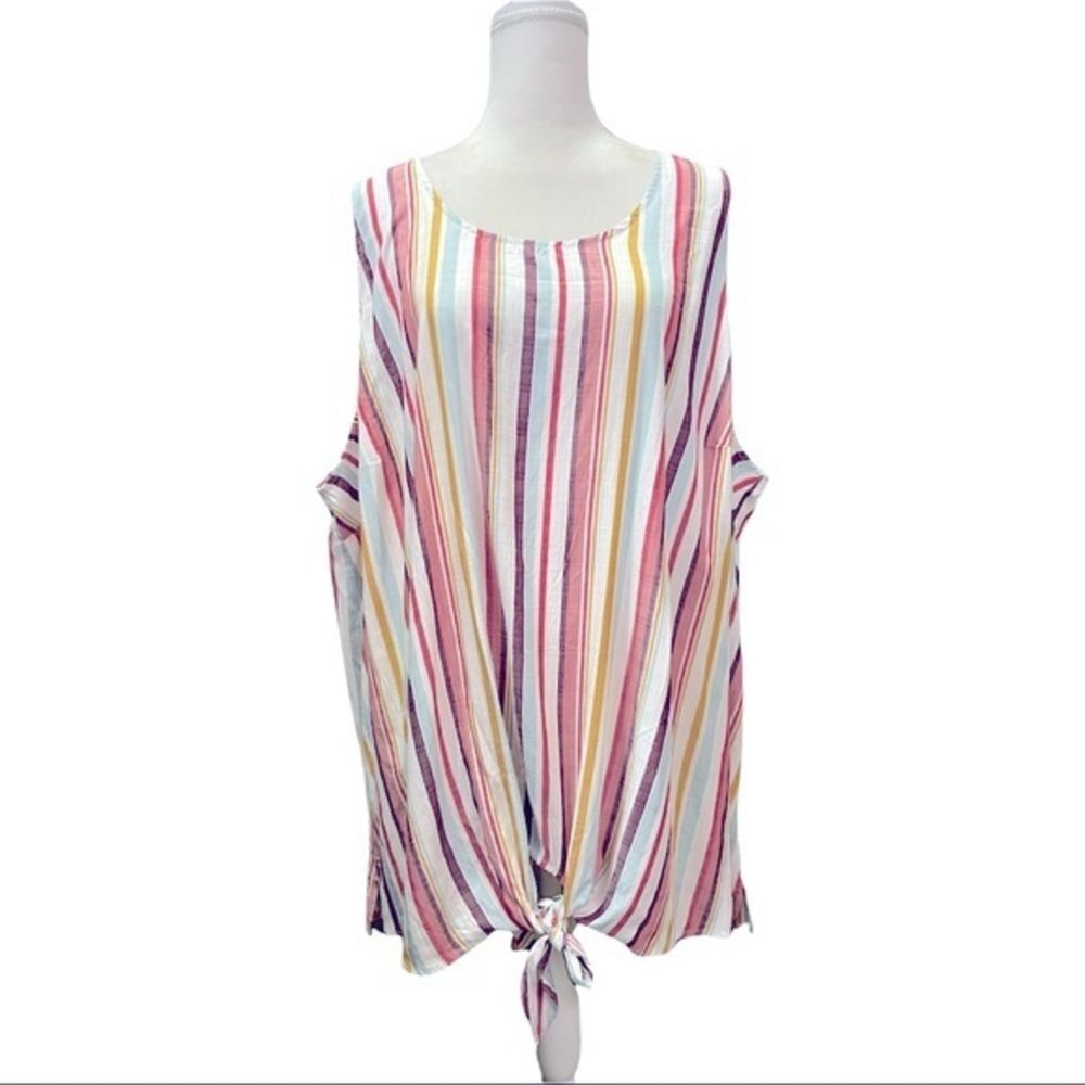 Lane Bryant Lightweight Stripped Tie Front Tank - Size 28 - Picture 1 of 3